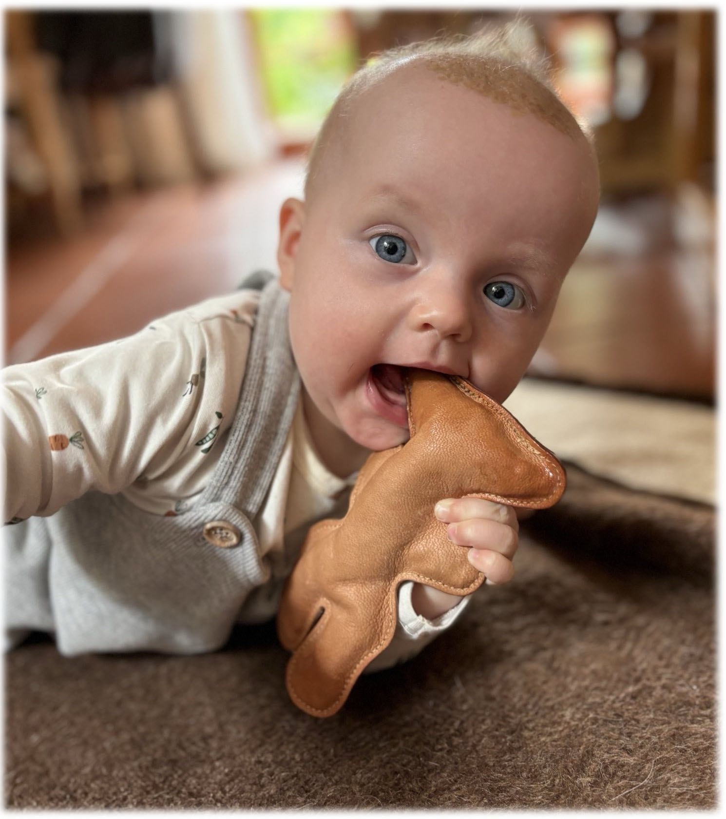 Zahnungshilfe Lederhase Fips, for Baby´s first Teeth Beißring, Taufgeschenk, theeser